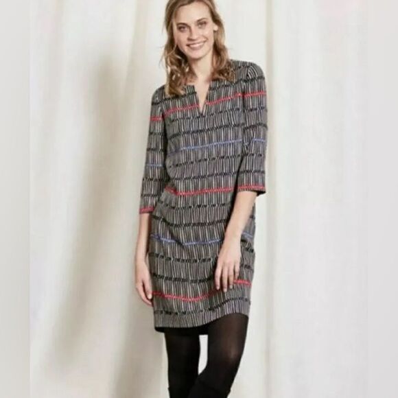 EUC Boden Blue Cream Easy Notch Dress size 8 - Picture 1 of 9